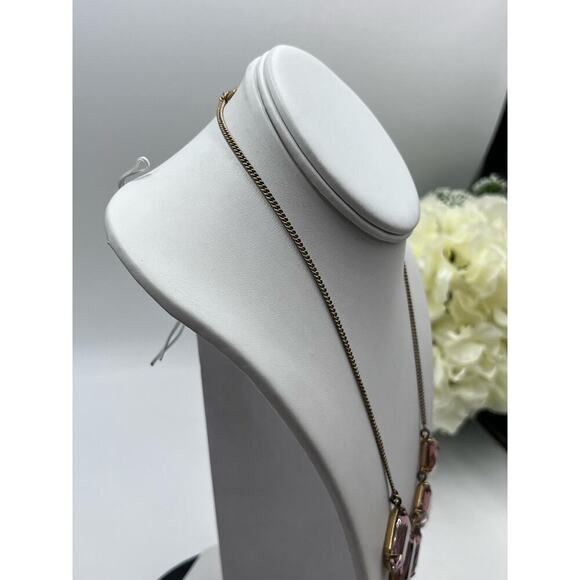 J. Crew Dusty Pink Rhinestone Ice Cube Gold Tone Necklace - Picture 6 of 13